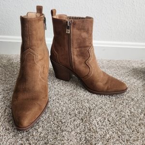 Brown suede ankle cowboy boots